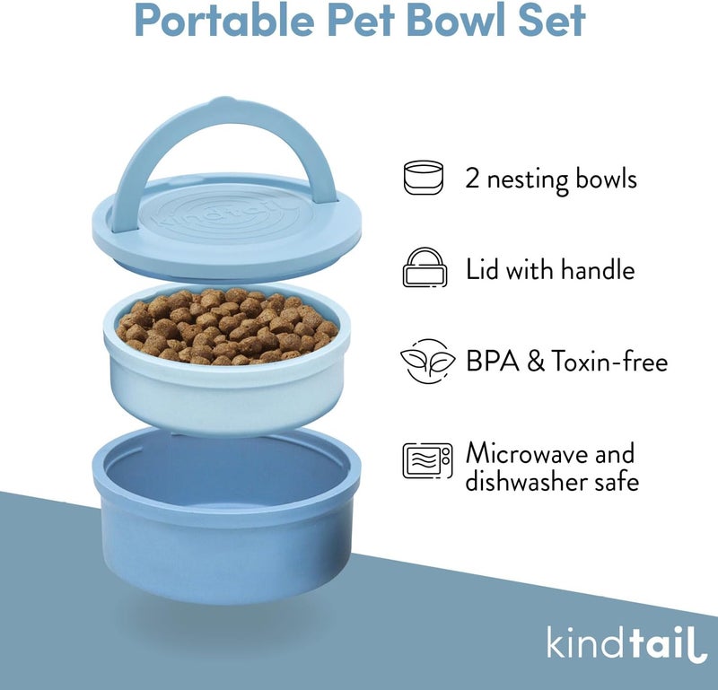 KindTail Dog Travel Bowls - Set of 2 Portable Pet Food & Water Dishes with Lid & Handle - Each Nesting Container Includes a Non-Slip Silicone Base - Microwave & Dishwasher Safe - BPA & Toxin-Free - Image 2